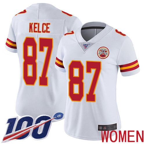 Women Kansas City Chiefs #87 Kelce Travis White Vapor Untouchable Limited Player 100th Season Football Nike NFL Jersey